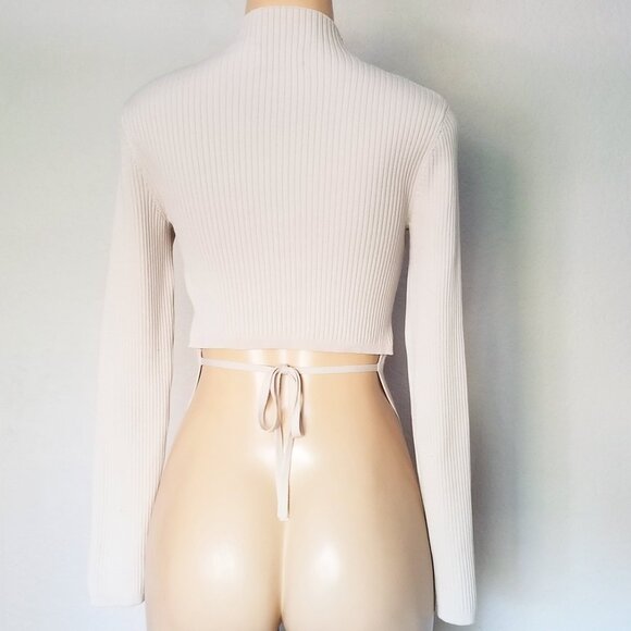 Aritzia Babaton Sculpt Knit Tie Back Sweater Long Sleeves Rib Mock Neck S $98 - Picture 7 of 16